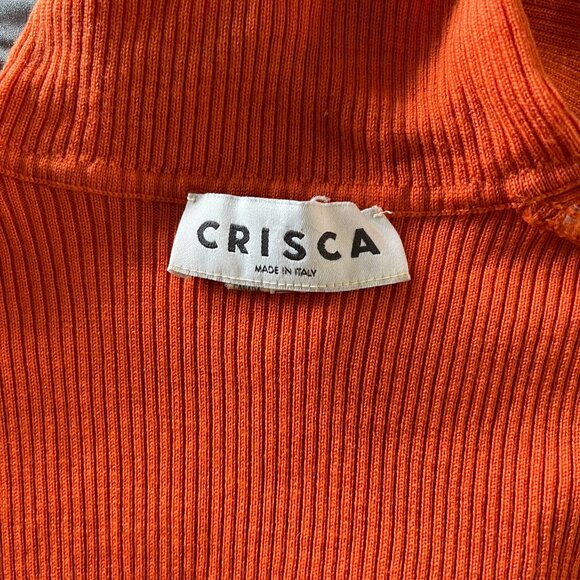 VTG 100% Wool Ribbed Johnny Collar Mock Neck Orange Hiking Base Layer w flaws - Picture 2 of 13